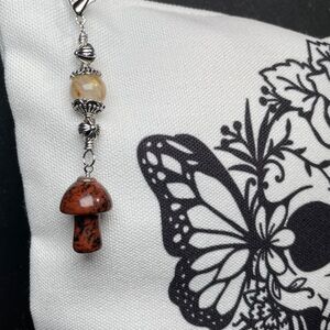 Mahogany Obsidian Mushroom Charm Dangle Cosmetic Bag 
Artisan Designed